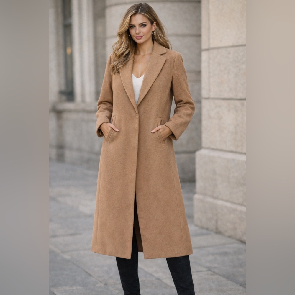 Y2K Forever 21 Tailored Long Coat Tan Neutral | Chic Minimalist | Size Small